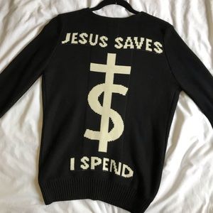 UNIF cardigan Jesus Saves I Spend